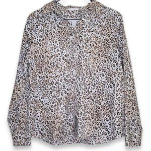 Chico's No Iron Leopard Button Front Blouse, Size M